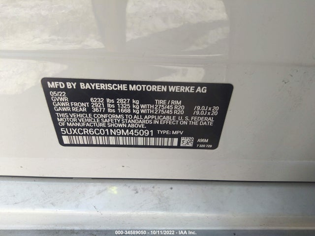 BMW X5 Xdrive40i 2022 5UXCR6C01N9M45091 Image 10