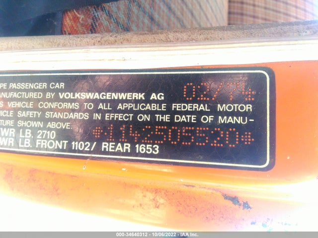 1974 VOLKSWAGEN BEETLE VIN: 1142505520