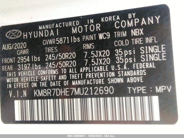2021 Hyundai Palisade, VIN: KM8R7DHE7MU212690