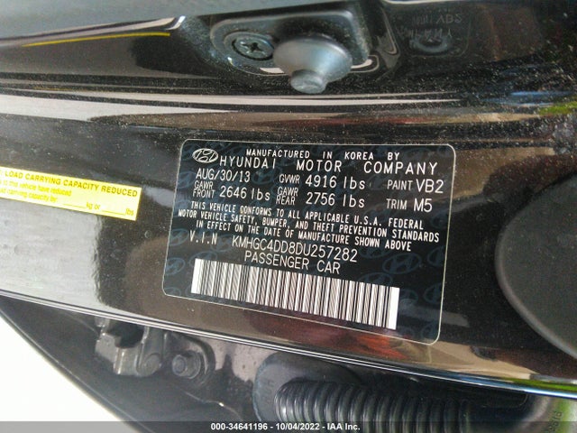 2013 HYUNDAI GENESIS 3.8L VIN: KMHGC4DD8DU257282