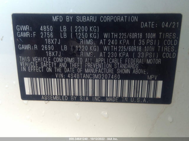 Subaru Outback Limited 2021 4S4BTANC3M3207460 Image 11