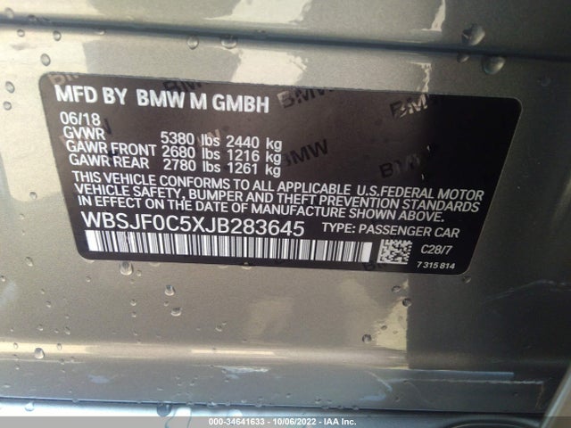 2018 BMW M5, VIN: WBSJF0C5XJB283645