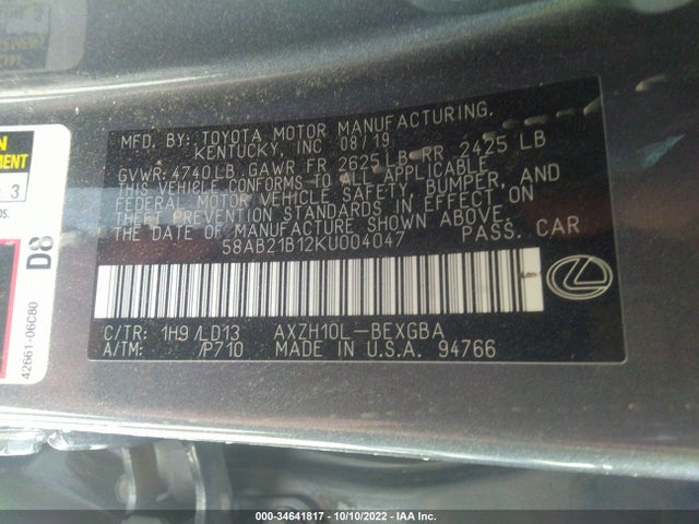 2019 Lexus ES, VIN: 58AB21B12KU004047