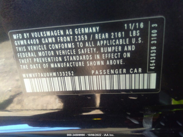2017 Volkswagen Golf R, VIN: WVWVF7AU0HW133252
