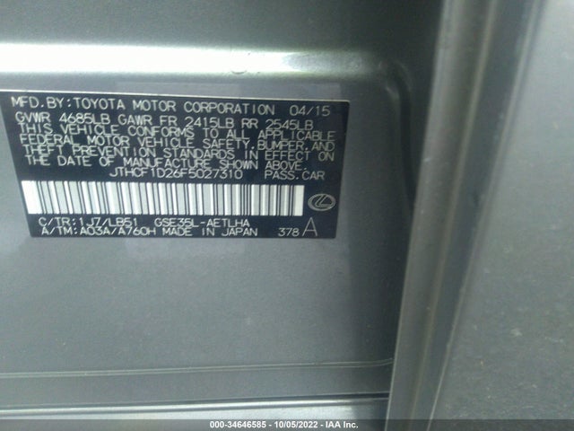 2015 Lexus IS, VIN: JTHCF1D26F5027310