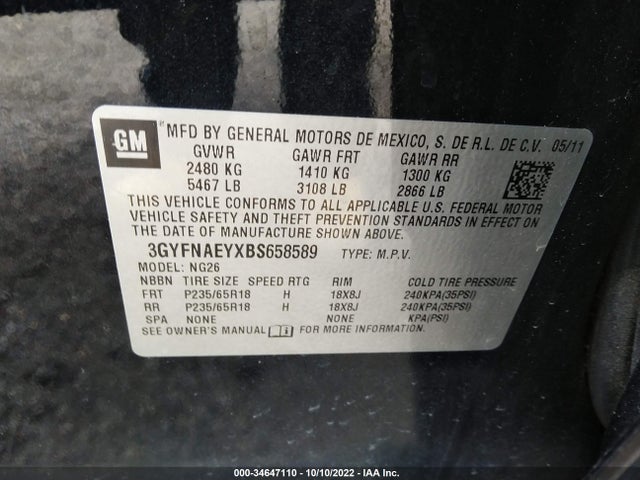 3GYFNAEYXBS658589 Cadillac Srx Luxury Collection