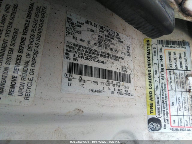 Lincoln NAVIGATOR L 2007 5LMFL28527LJ20865 Image 9