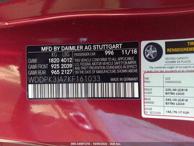 2019 Mercedes-Benz SLC-Class, VIN: WDDPK3JA7KF161033