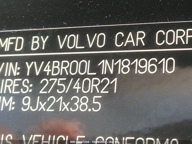 2022 Volvo XC90, VIN: YV4BR00L1N1819610