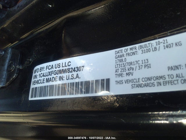 Jeep Wrangler 2021 1C4JJXFG0MW824307 Image 9