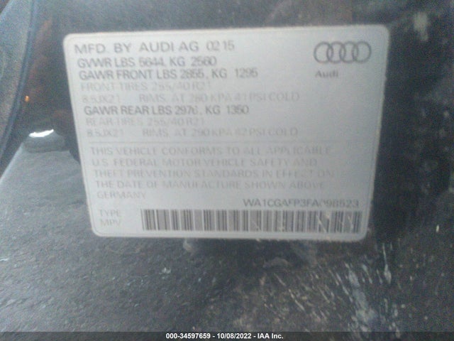 2015 Audi SQ5, VIN: WA1CGAFP3FA098523