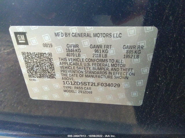 2020 Chevrolet Malibu, VIN: 1G1ZD5ST2LF034029