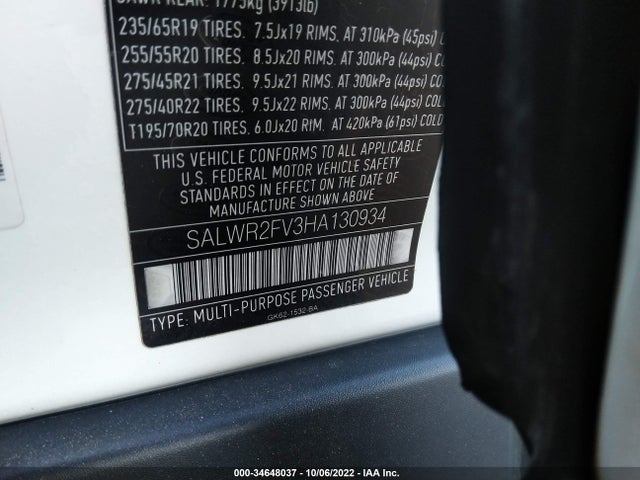 Land Rover RANGE ROVER SPORT 2017 SALWR2FV3HA130934 Image 10