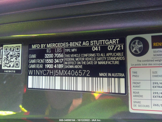 2021 Mercedes-Benz G-Class, VIN: W1NYC7HJ5MX406572