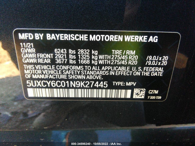 BMW X6 Xdrive40i 2022 аукцион фото