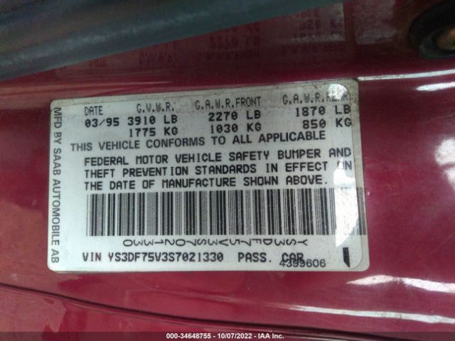 1995 SAAB 900 YS3DF75V3S7021330 Photo 8