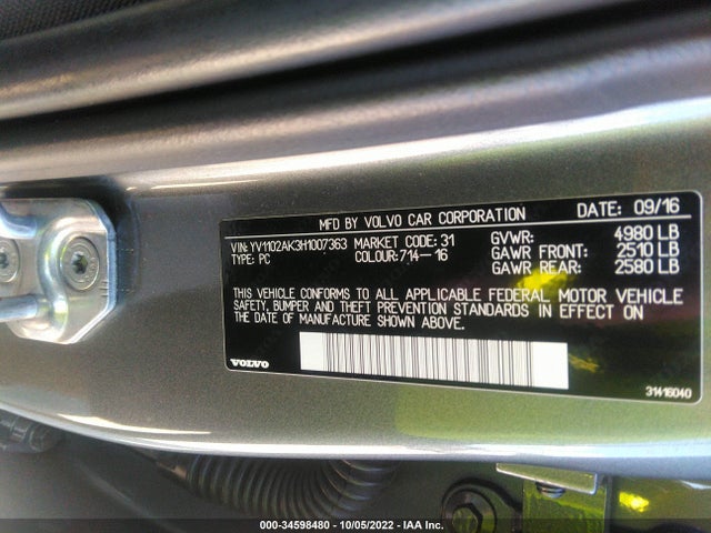 2017 Volvo S90, VIN: YV1102AK3H1007363