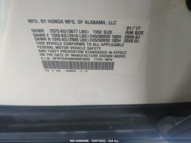 2017 Acura MDX, VIN: 5FRYD4H88HB023899