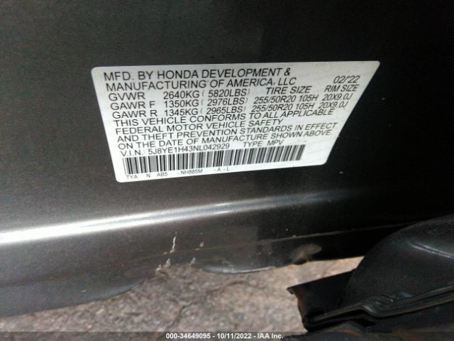 5J8YE1H43NL042929 Acura Mdx W/technology Package