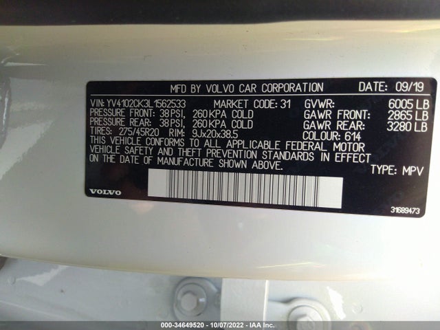 2020 Volvo XC90, VIN: YV4102CK3L1562533