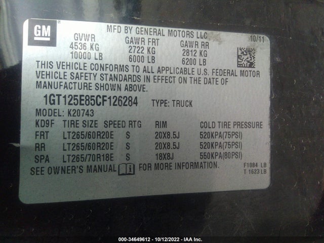 GMC Sierra 2500hd Denali 2012 1GT125E85CF126284 Image 10
