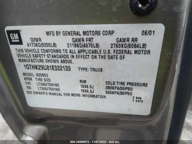 GMC Sierra 2500hd Sle 2001 1GTHK29U81E332139 Image 10