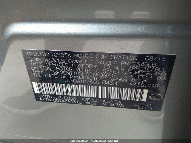 Lexus IS 200T 2016 JTHBA1D26G5034320 Image 9