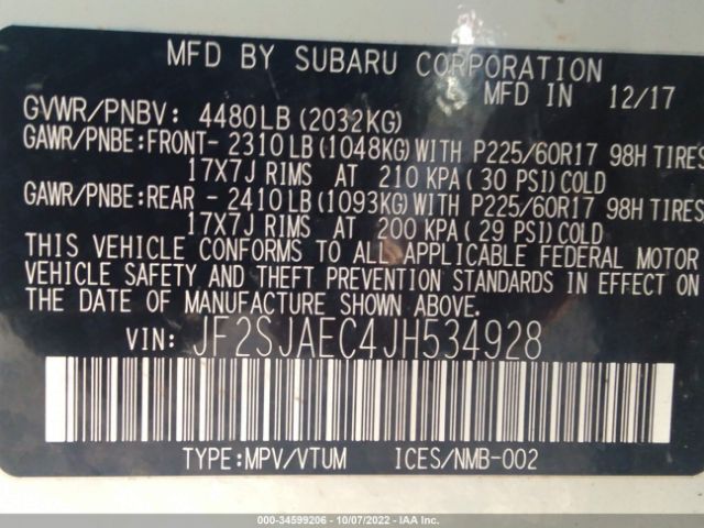 JF2SJAEC4JH534928 Subaru Forester Premium