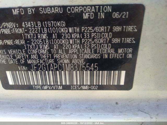 JF2GTAPC1M8375545 Subaru Crosstrek Premium