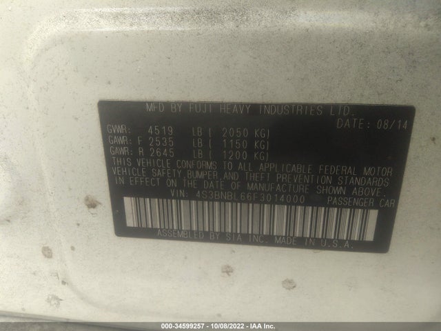 4S3BNBL66F3014000 Subaru Legacy 2.5i Limited