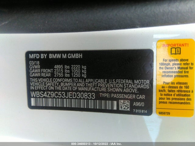 BMW M4 2018 WBS4Z9C53JED30833 Image 9