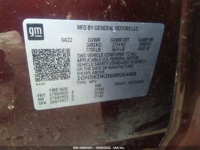 2022 Chevrolet Suburban, VIN: 1GNSKDKD6NR264408