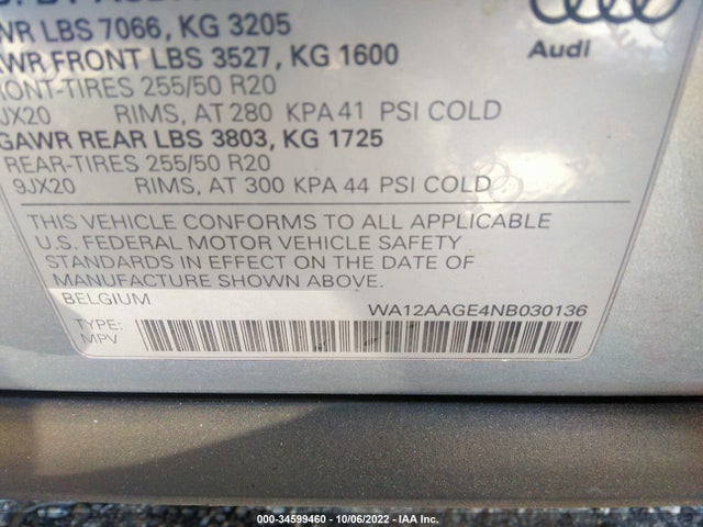 2022 Audi e-tron, VIN: WA12AAGE4NB030136
