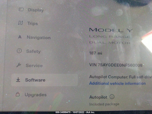 Tesla Model Y Long Range 2022 7SAYGDEE0NF560008 Image 9