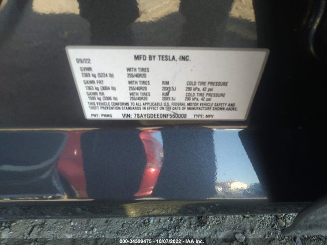 Tesla Model Y Long Range 2022 7SAYGDEE0NF560008 Image 11