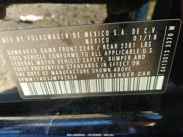 2018 Volkswagen Golf, VIN: 3VWM17AU3JM762534