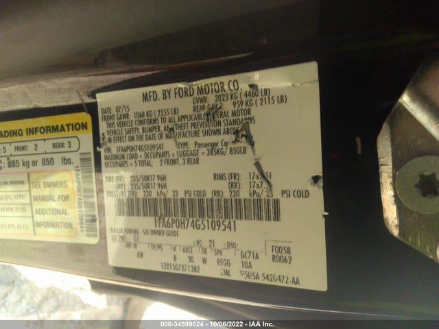 Ford FUSION SE 2016 1FA6P0H74G5109541 Image 9