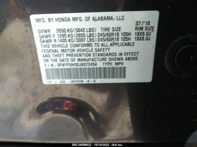 Honda Pilot Ex-l 2018 5FNYF6H52JB072454 Image 10