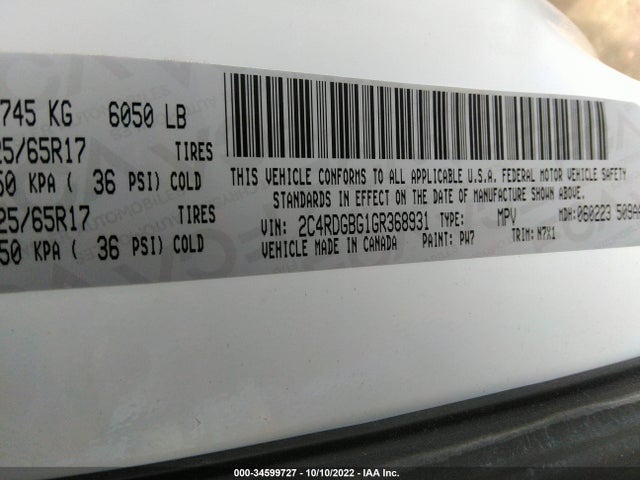 Dodge Grand Caravan Se Plus 2016 2C4RDGBG1GR368931 Image 9