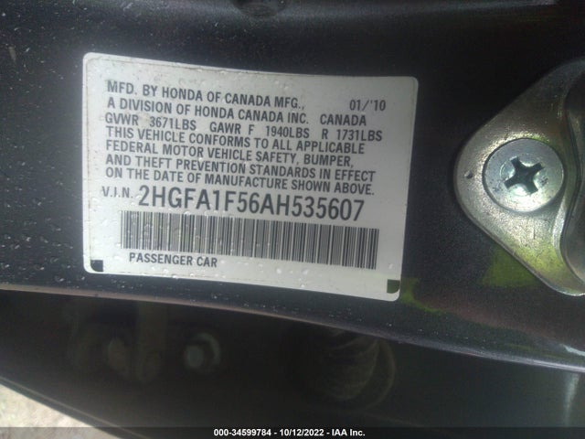 2010 HONDA CIVIC SDN LX VIN: 2HGFA1F56AH535607