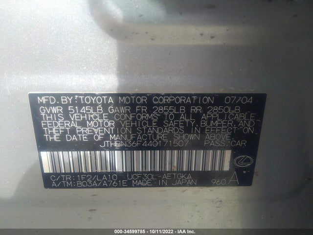 Lexus LS 430 2004 JTHBN36F440171507 Image 10