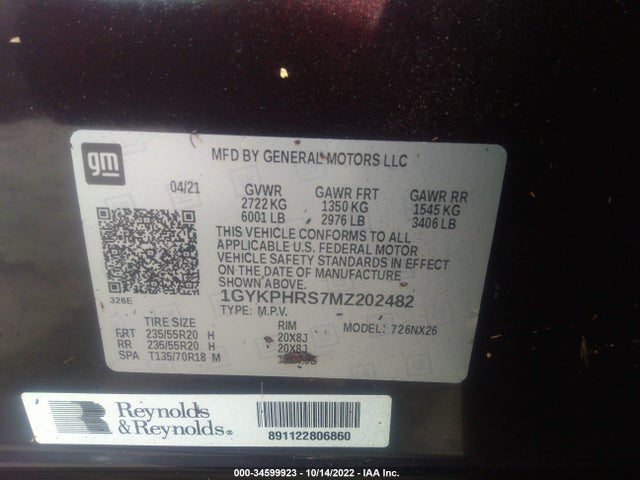 2021 Cadillac XT6, VIN: 1GYKPHRS7MZ202482