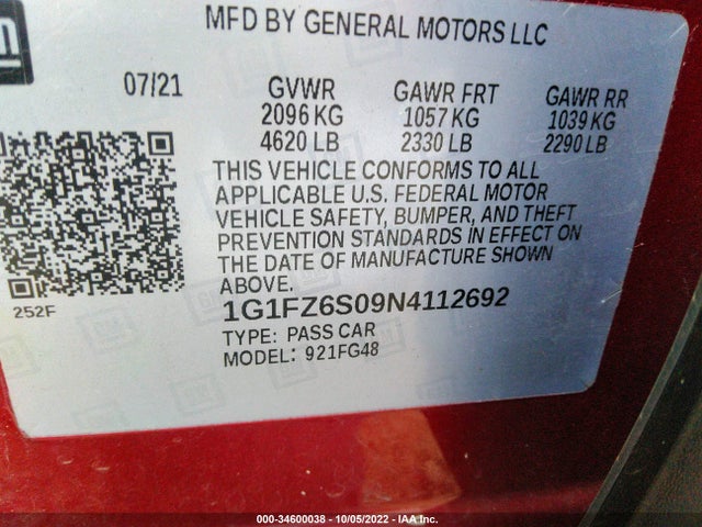2022 Chevrolet Bolt EV, VIN: 1G1FZ6S09N4112692