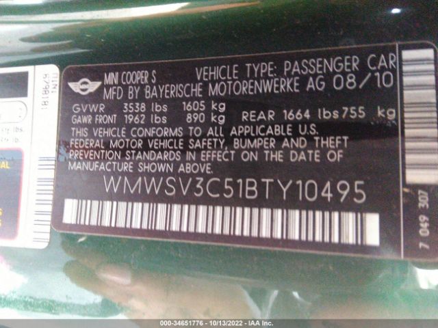 WMWSV3C51BTY10495 Mini Cooper Hardtop S