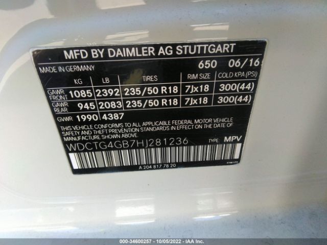 WDCTG4GB7HJ281236 Mercedes-Benz Gla Gla 250