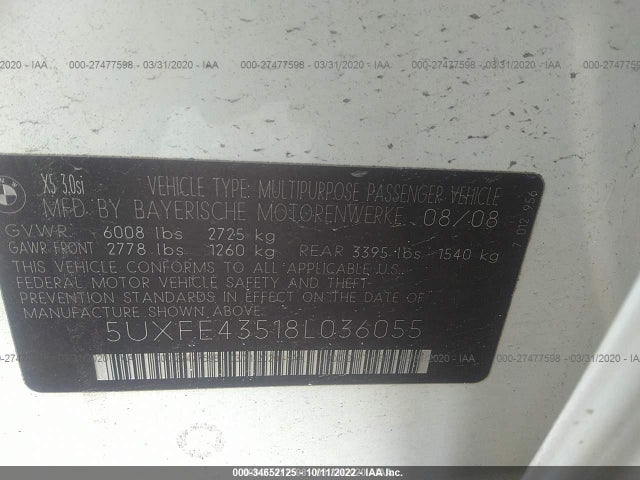 BMW X5 3.0SI 2008 5UXFE43518L036055 Image 9