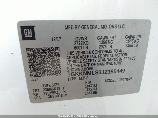 GMC ACADIA SLT 2018 1GKKNMLS3JZ185449 Image 9