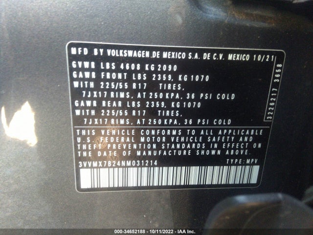 2022 Volkswagen Taos, VIN: 3VVMX7B24NM031214