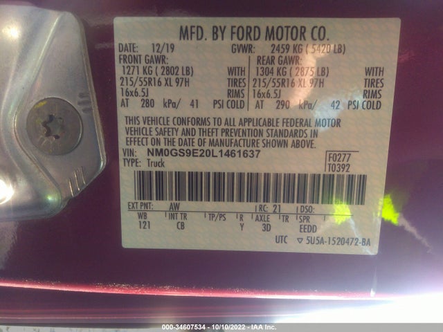 2020 Ford Transit Connect, VIN: NM0GS9E20L1461637