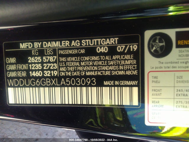 2020 Mercedes-Benz S-Class, VIN: WDDUG6GBXLA503093
